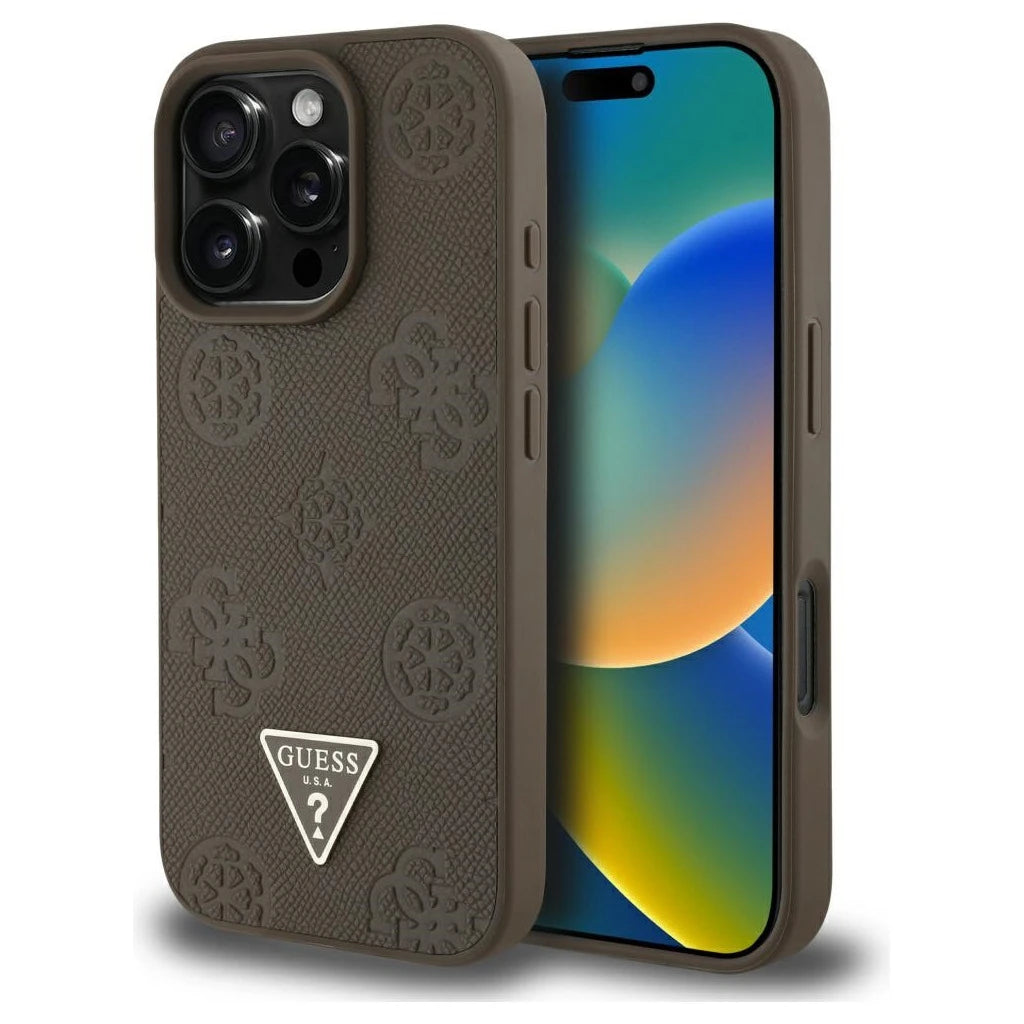 Guess Grained Hot Stamp Peony Triangle Logo MagSafe tok iPhone 16 Pro Max készülékhez barna - iPhone 16 Pro Max tok a Domshop kínálatából