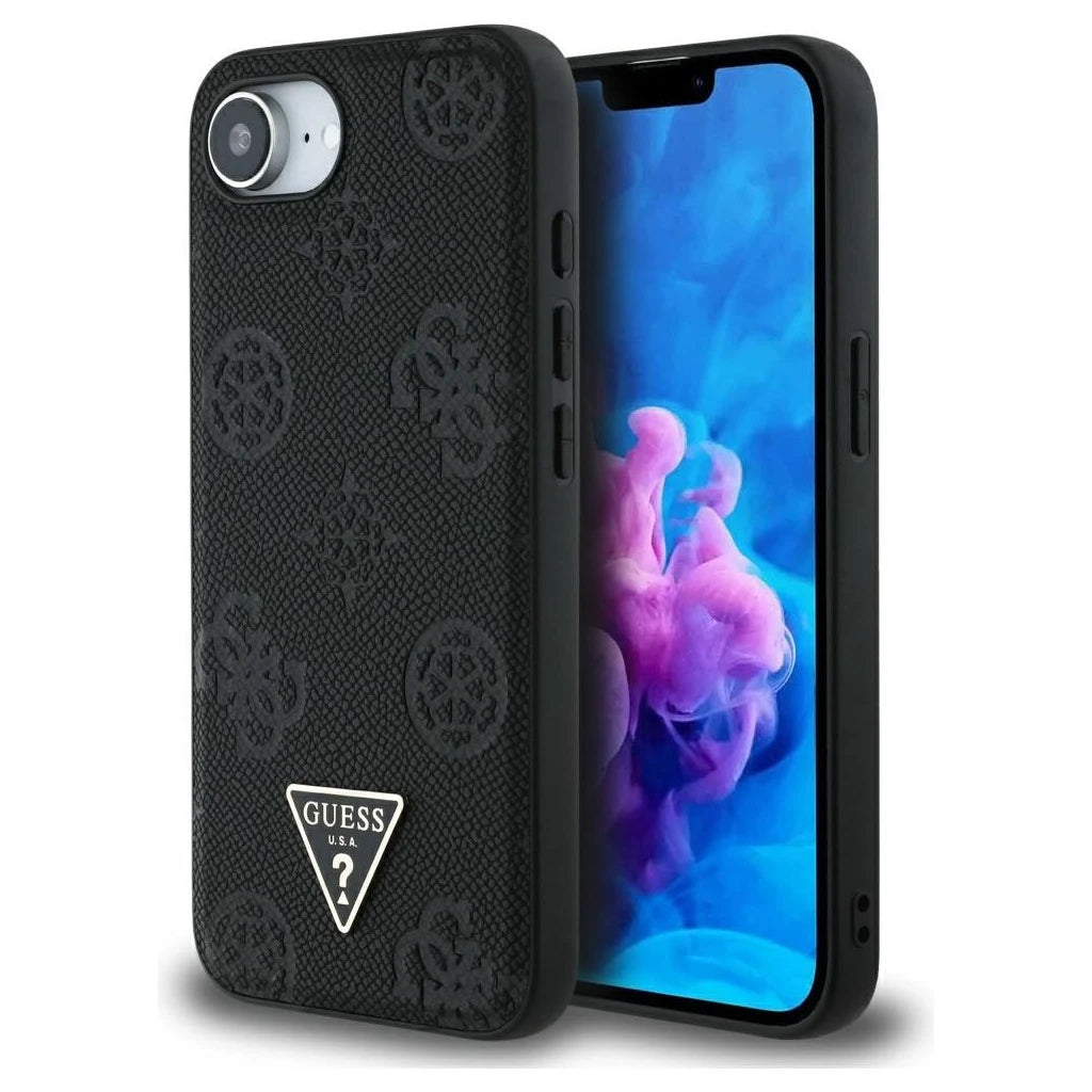 Guess Grained Hot Stamp Peony Triangle Logo MagSafe tok iPhone 16e készülékhez fekete - iPhone 16e tok a Domshop kínálatából