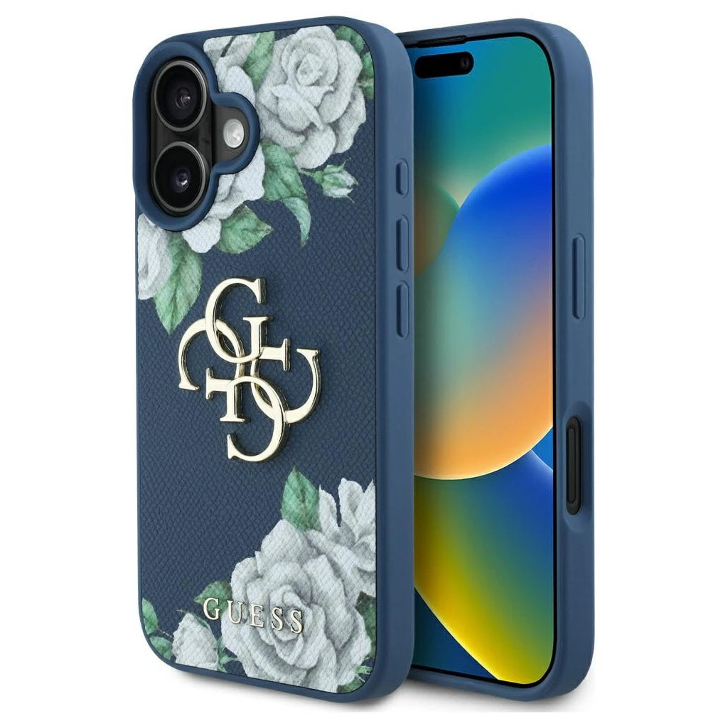Guess Grained Roses Big 4G logo iPhone 16 készülékhez tok kék - iPhone 16 tok a Domshop kínálatából