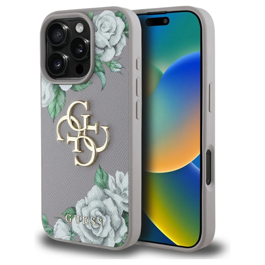 Guess Grained Roses Big 4G logo tok iPhone 16 Pro Max készülékhez lila - iPhone 16 Pro Max tok a Domshop kínálatából