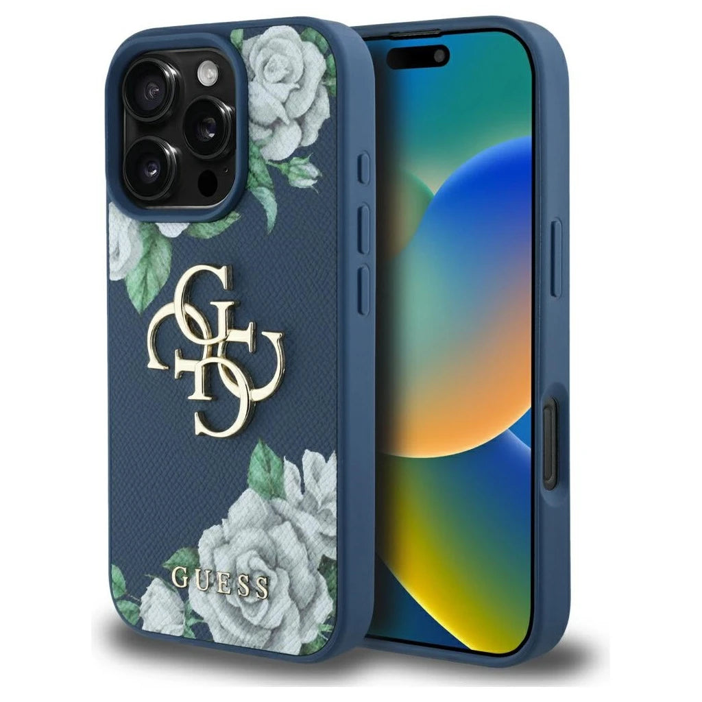 Guess Grained Roses Big 4G logo tok iPhone 16 Pro készülékhez kék - iPhone 16 Pro tok a Domshop kínálatából
