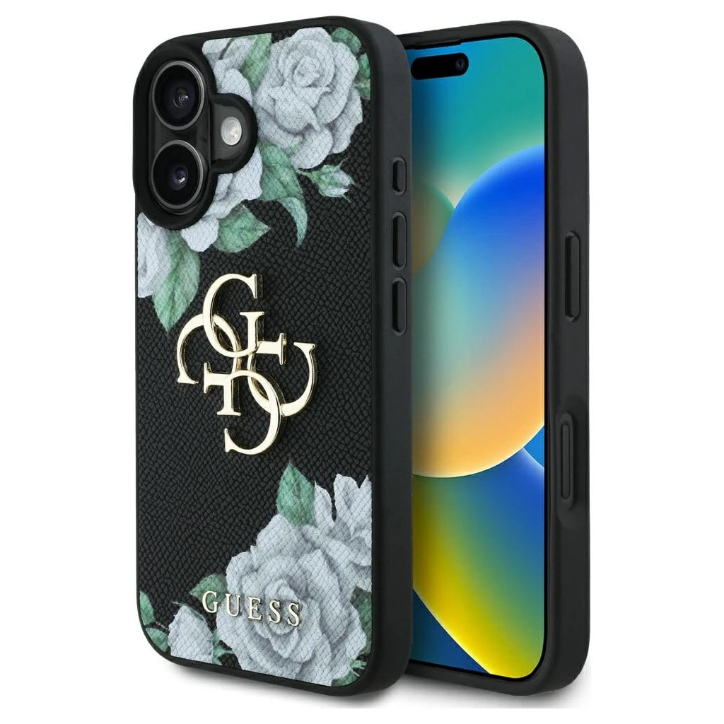 Guess Grained Roses Big 4G logo tok iPhone 16 készülékhez fekete - iPhone 16 tok a Domshop kínálatából