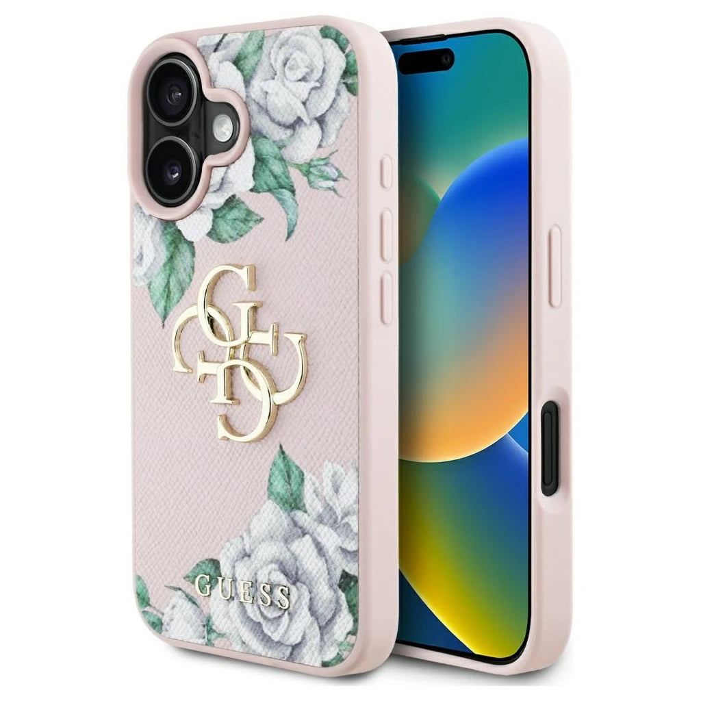 Guess Grained Roses Big 4G logo tok iPhone 16 készülékhez rózsaszín - iPhone 16 tok a Domshop kínálatából