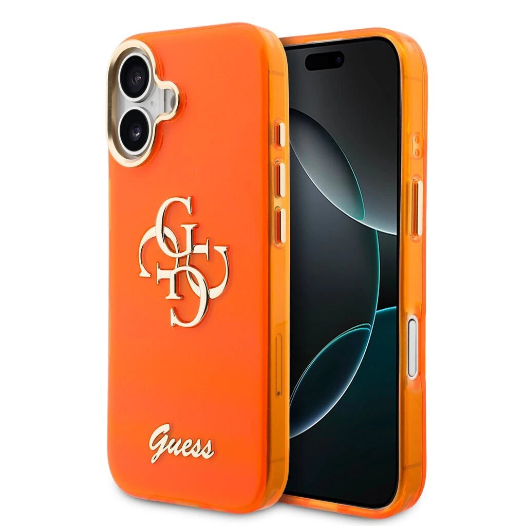 Guess IML 4G Script Metal Logo tok iPhone 17 készülékhez narancssárga - iPhone 17 tok a Domshop kínálatából