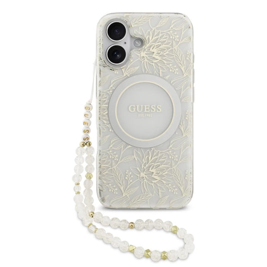 Guess IML Flowers Allover Strap MagSafe tok iPhone 17 készülékhez fehér - iPhone 17 tok a Domshop kínálatából