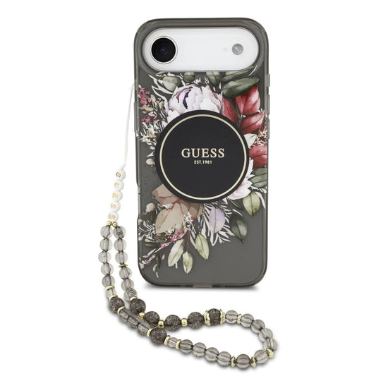 Guess IML Flowers Strap MagSafe tok iPhone 17 Air készülékhez fekete - iPhone 17 Air tok a Domshop kínálatából