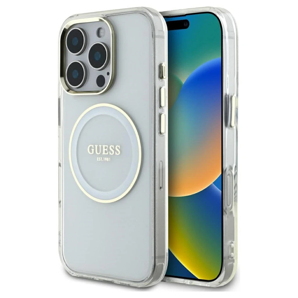 Guess IML Metal Colored Circle Classic Logo MagSafe tok iPhone 16 Pro készülékhez fehér - iPhone 16 Pro tok a Domshop kínálatából