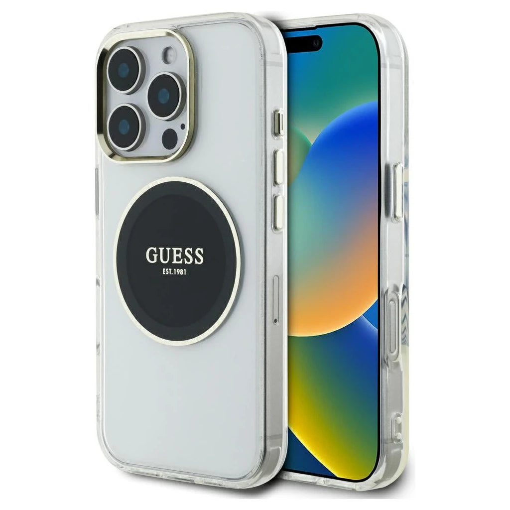 Guess IML Metal Colored Circle Classic Logo MagSafe tok iPhone 16 Pro készülékhez fekete - iPhone 16 Pro tok a Domshop kínálatából