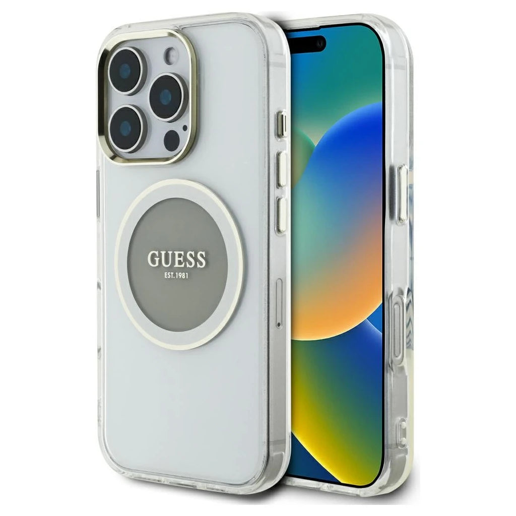 Guess IML Metal Colored Circle Classic Logo MagSafe tok iPhone 16 Pro készülékhez szürke - iPhone 16 Pro Max tok a Domshop kínálatából