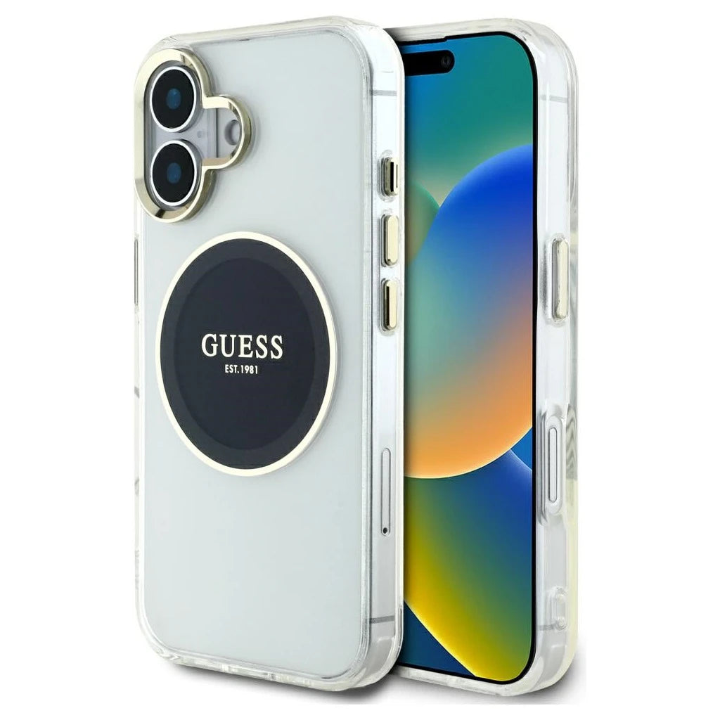 Guess IML Metal Colored Circle Classic Logo MagSafe tok iPhone 16 készülékhez fekete - iPhone 16 tok a Domshop kínálatából
