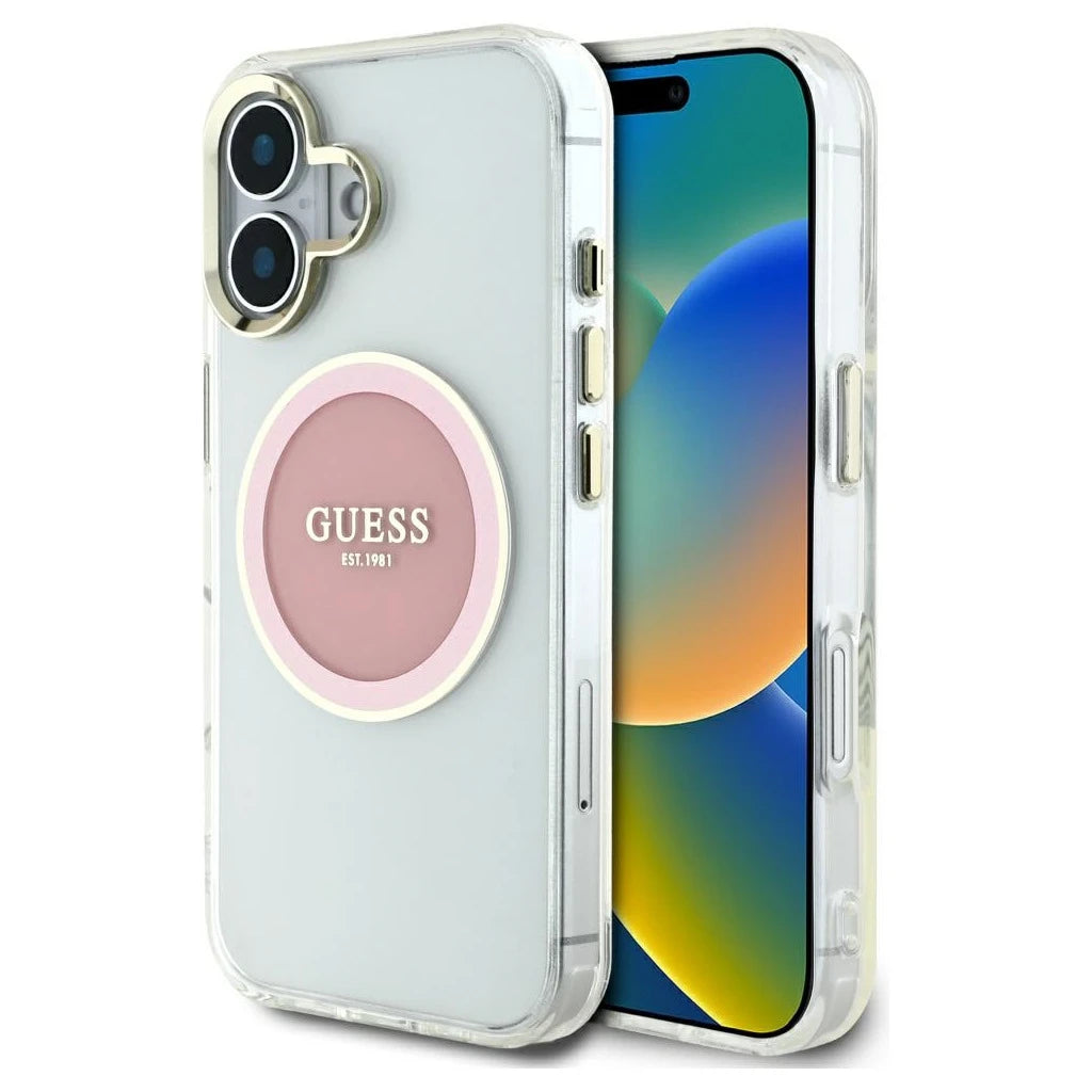 Guess IML Metal Colored Circle Classic Logo MagSafe tok iPhone 16 készülékhez rózsaszín - iPhone 16 tok a Domshop kínálatából