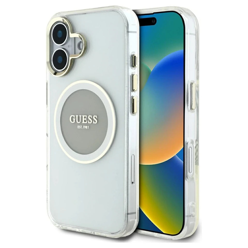 Guess IML Metal Colored Circle Classic Logo MagSafe tok iPhone 16 készülékhez, szürke - iPhone 16 tok a Domshop kínálatából