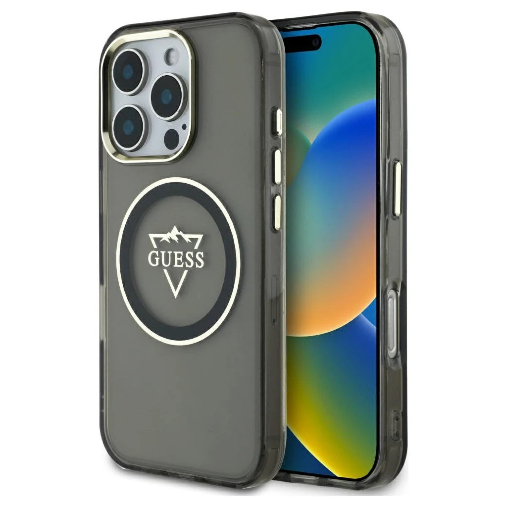 Guess IML Metal Mountain Logo MagSafe tok iPhone 16 Pro Max készülékhez fekete - iPhone 16 Pro Max tok a Domshop kínálatából