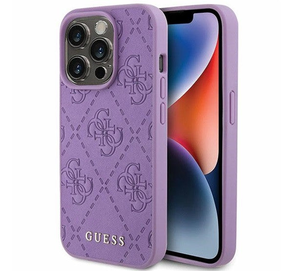 Guess Leather 4G Stamped Apple iPhone 15 Pro hátlap tok, lila - iPhone 15 Pro tok a Domshop kínálatából