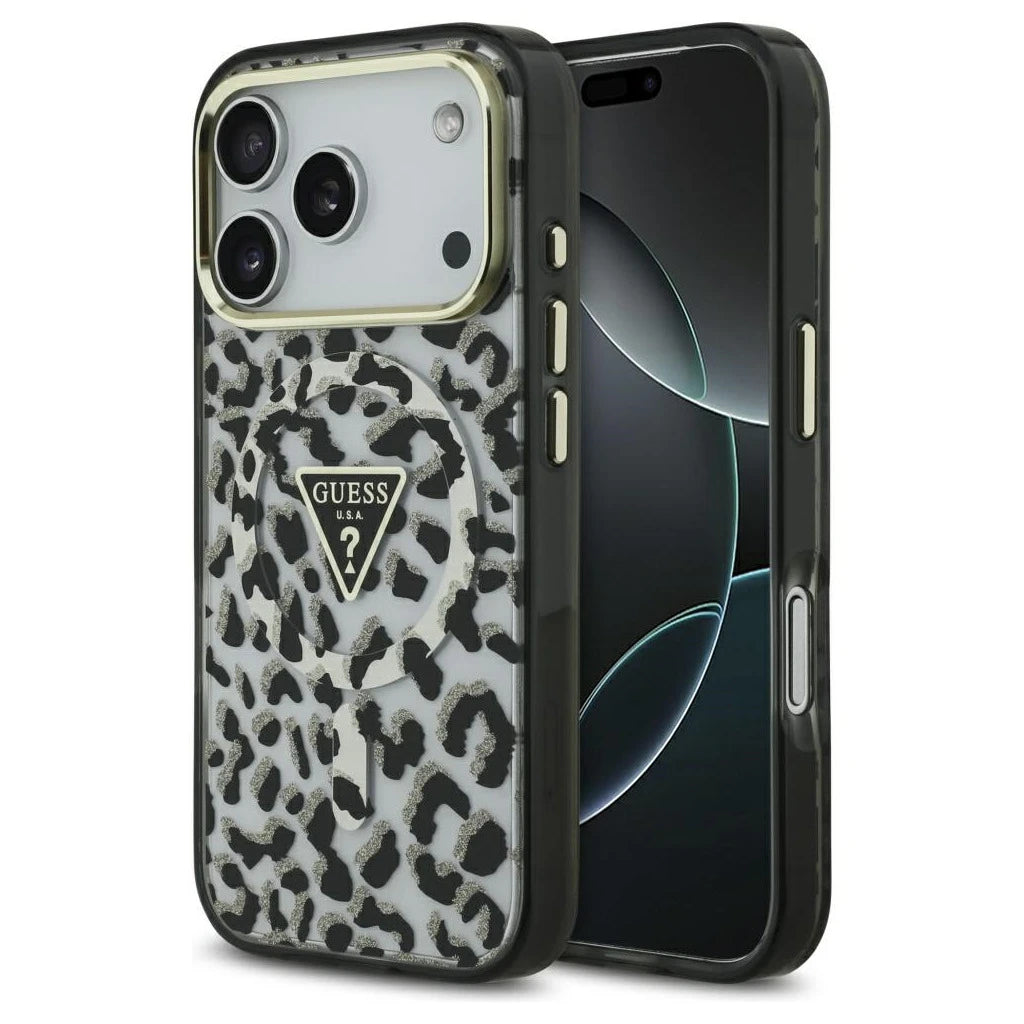 Guess Leopard Glitter MagSafe tok iPhone 17 Pro készülékhez fekete - iPhone 17 tok a Domshop kínálatából