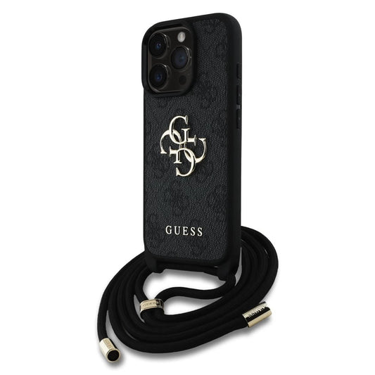 Guess PU 4G Metal Logo Crossbody Strap tok iPhone 16 Pro Max készülékhez fekete - iPhone 16 Pro Max tok a Domshop kínálatából