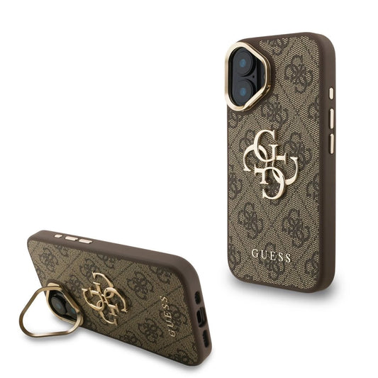 Guess PU 4G Metal Logo Stand Camera Frame tok iPhone 16 készülékhez barna - iPhone 16 tok a Domshop kínálatából