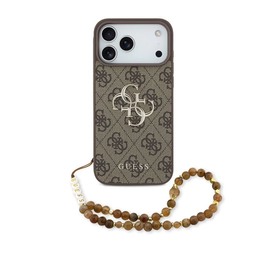 Guess PU 4G Metal Logo Strap hátsó tok iPhone 17 Pro Max készülékhez barna - iPhone 17 Pro Max tok a Domshop kínálatából