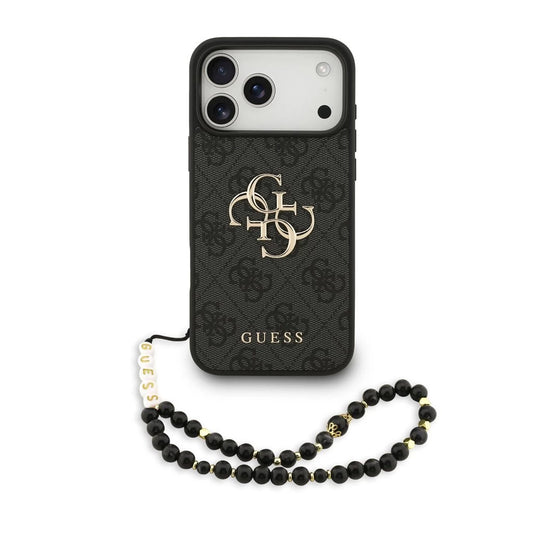Guess PU 4G Metal Logo Strap hátsó tok iPhone 17 Pro Max készülékhez fekete - iPhone 17 Pro Max tok a Domshop kínálatából