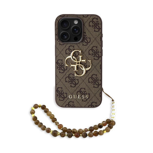 Guess PU 4G Metal Logo Strap tok az iPhone 15 Pro Max készülékhez barna - iPhone 15 Pro Max tok a Domshop kínálatából