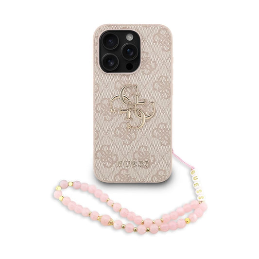 Guess PU 4G Metal Logo Strap tok iPhone 15 Pro Max készülékhez rózsaszín - iPhone 15 Pro Max tok a Domshop kínálatából