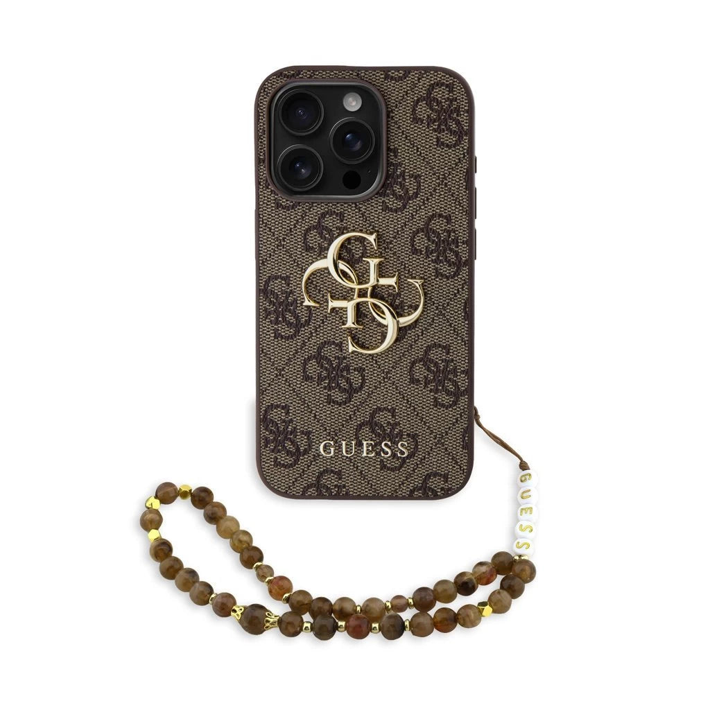 Guess PU 4G Metal Logo Strap tok iPhone 15 Pro készülékhez barna - iPhone 15 Pro tok a Domshop kínálatából