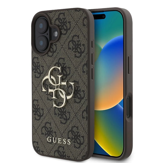 Guess PU 4G Metal Logo tok iPhone 16 készülékhez barna - iPhone 16 tok a Domshop kínálatából