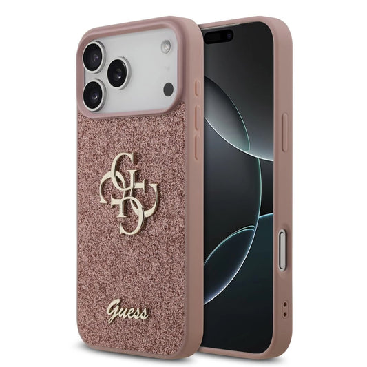 Guess PU Fixed Glitter 4G Metal Logo hátsó tok iPhone 17 Pro Max készülékhez rózsaszín - iPhone 17 Pro Max tok a Domshop kínálatából