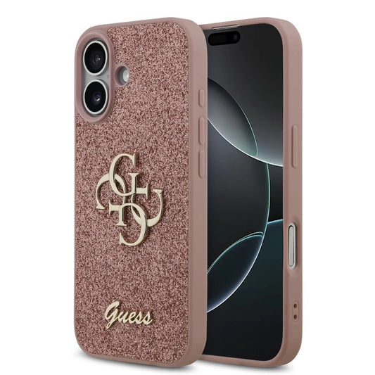 Guess PU Fixed Glitter 4G Metal Logo tok iPhone 17 készülékhez rózsaszín - iPhone 17 tok a Domshop kínálatából
