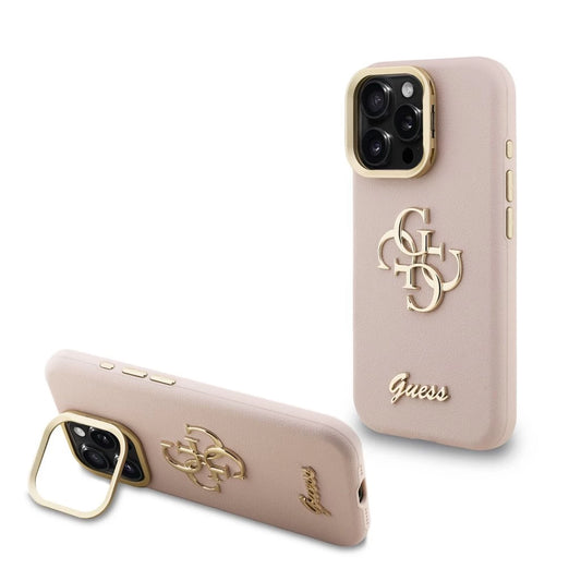 Guess PU Grained 4G Logo Stand Camera Frame tok iPhone 15 Pro készülékhez rózsaszín - iPhone 15 Pro tok a Domshop kínálatából