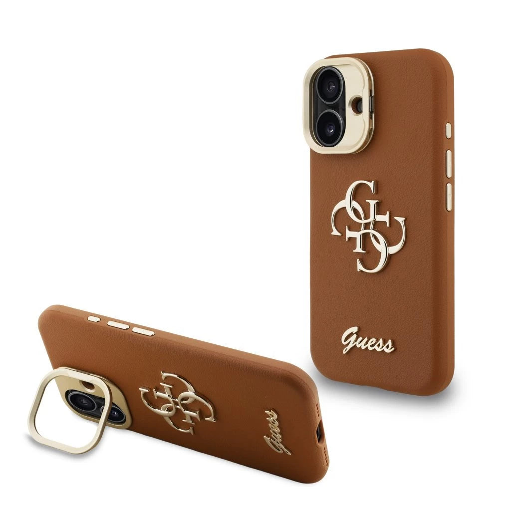 Guess PU Grained 4G Logo Stand Camera Frame tok iPhone 16 készülékhez barna - iPhone 16 tok a Domshop kínálatából