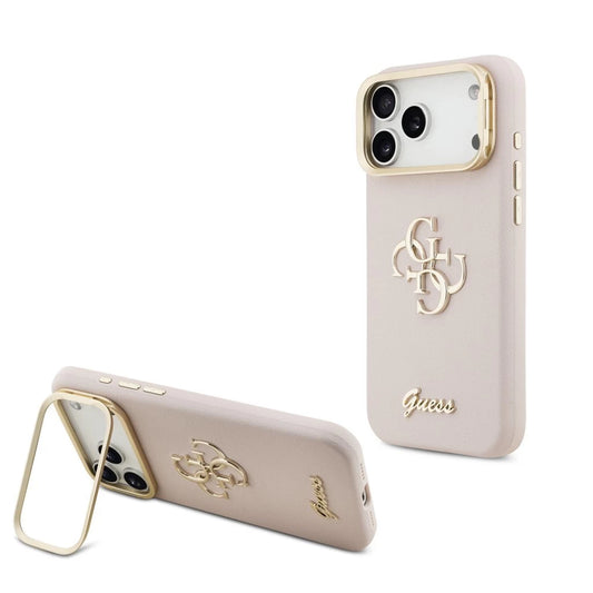Guess PU Grained 4G Logo Stand Camera Frame tok iPhone 17 Pro Max készülékhez rózsaszín - iPhone 17 Pro Max tok a Domshop kínálatából