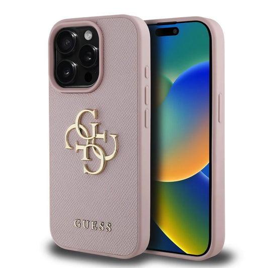 Guess PU Grained 4G Metal Logo tok iPhone 15 Pro készülékhez – rózsaszín - iPhone 15 Pro tok a Domshop kínálatából