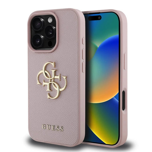 Guess PU Grained 4G Metal Logo tok iPhone 16 Pro készülékhez rózsaszín - iPhone 16 Pro tok a Domshop kínálatából