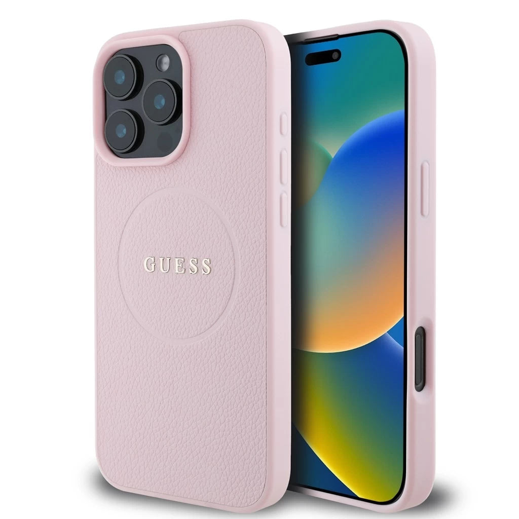 Guess PU Grained Classic Logo MagSafe tok iPhone 16 Pro készülékhez rózsaszín - iPhone 16 Pro tok a Domshop kínálatából