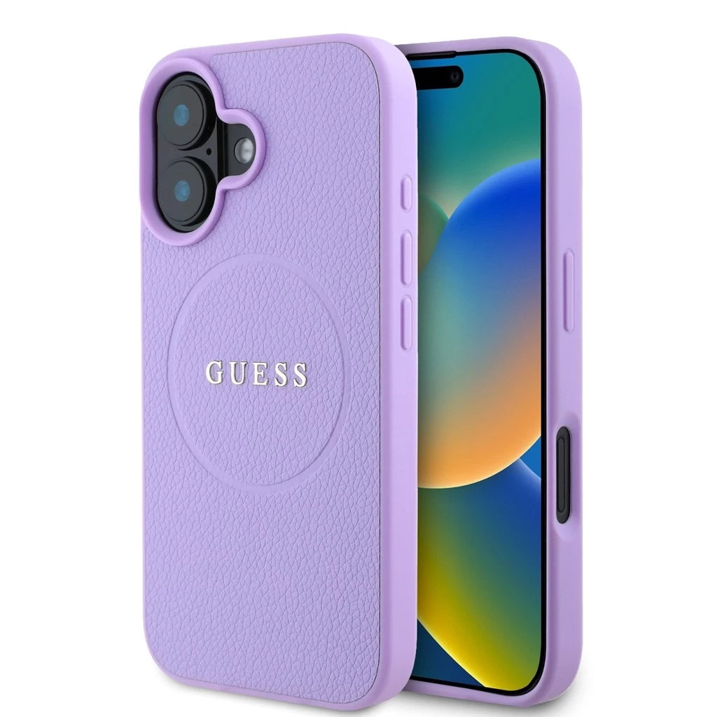 Guess PU Grained Classic Logo MagSafe tok iPhone 16 készülékhez lila - iPhone 16 tok a Domshop kínálatából