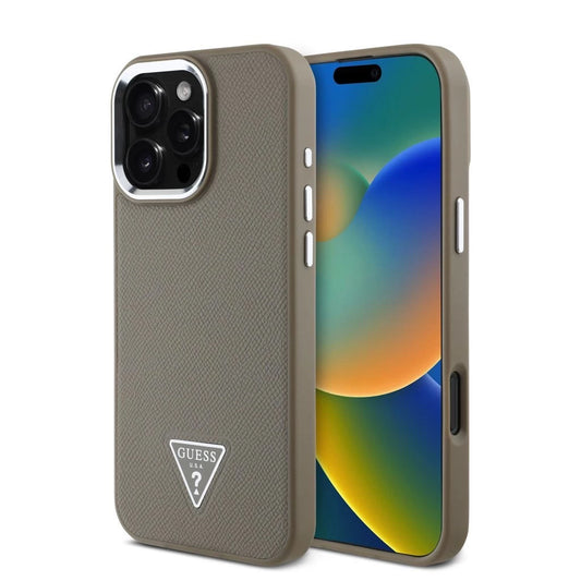 Guess PU Grained Triangle Logo tok iPhone 16 Pro Max készülékhez barna - iPhone 16 Pro Max tok a Domshop kínálatából