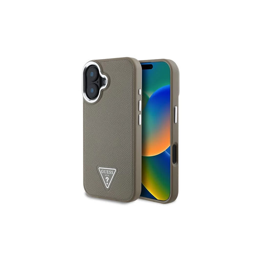 Guess PU Grained Triangle Logo tok iPhone 16 készülékhez barna - iPhone 16 tok a Domshop kínálatából