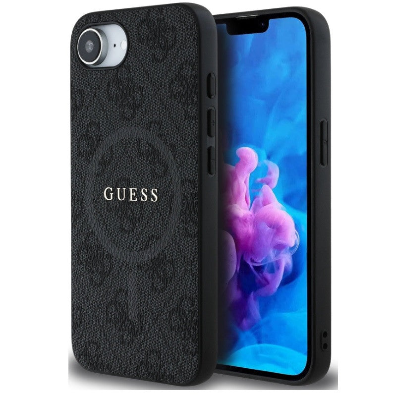 Guess PU Leather 4G Colored Ring Apple iPhone 16e MagSafe tok, fekete - iPhone 16e tok a Domshop kínálatából