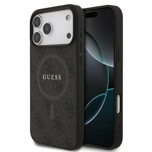 Guess PU Leather 4G Colored Ring MagSafe tok iPhone 17 Pro Max készülékhez fekete - iPhone 17 Pro Max tok a Domshop kínálatából