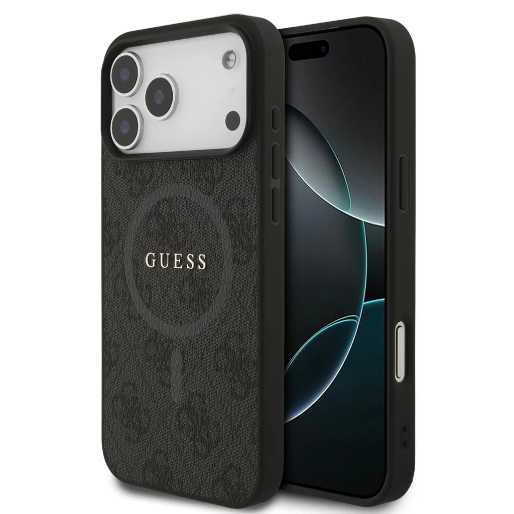 Guess PU Leather 4G Colored Ring MagSafe tok iPhone 17 Pro Max készülékhez fekete - iPhone 17 Pro Max tok a Domshop kínálatából