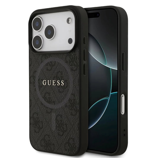 Guess PU Leather 4G Colored Ring MagSafe tok iPhone 17 Pro készülékhez fekete - iPhone 17 Pro tok a Domshop kínálatából
