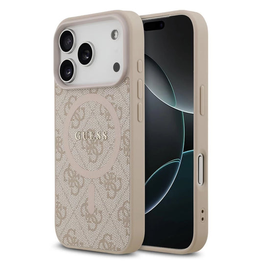 Guess PU Leather 4G Colored Ring MagSafe tok iPhone 17 Pro készülékhez rózsaszín - iPhone 17 Pro tok a Domshop kínálatából