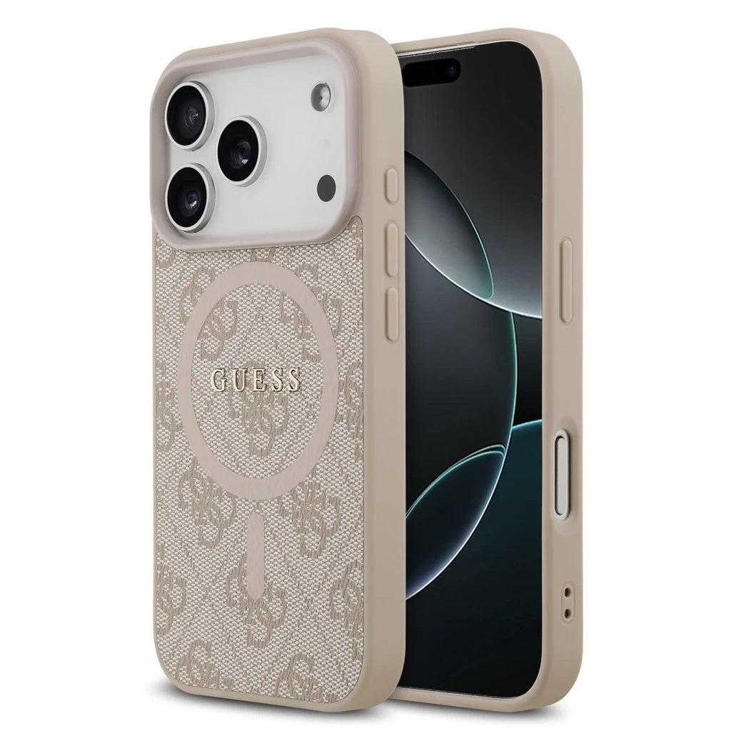 Guess PU Leather 4G Colored Ring MagSafe tok iPhone 17 Pro készülékhez rózsaszín - iPhone 17 Pro tok a Domshop kínálatából