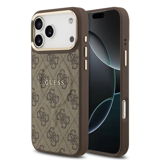 Guess PU Leather 4G Gold Frame MagSafe tok iPhone 17 Pro Max készülékhez barna - iPhone 17 Pro Max tok a Domshop kínálatából