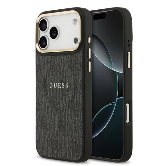 Guess PU Leather 4G Gold Frame MagSafe tok iPhone 17 Pro Max készülékhez fekete - iPhone 17 Pro Max tok a Domshop kínálatából