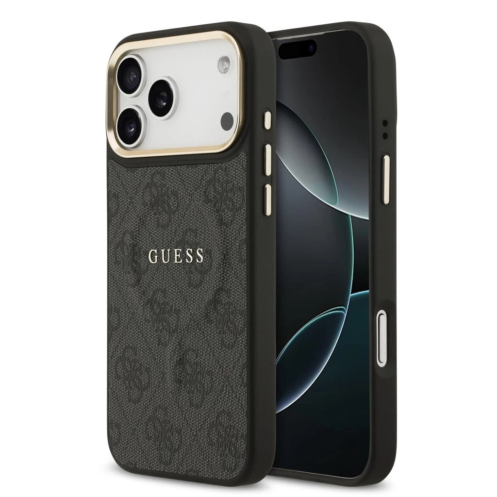 Guess PU Leather 4G Gold Frame MagSafe tok iPhone 17 Pro Max készülékhez fekete - iPhone 17 Pro Max tok a Domshop kínálatából