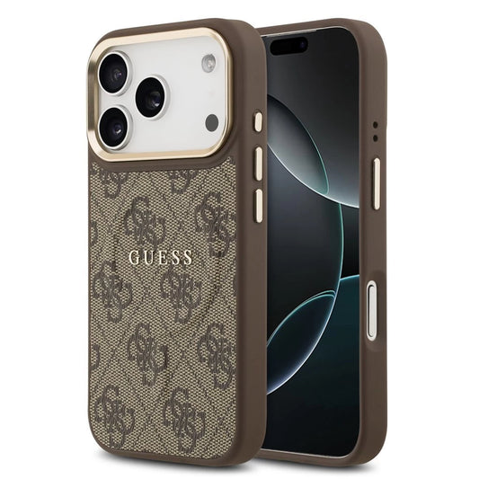 Guess PU Leather 4G Gold Frame MagSafe tok iPhone 17 Pro készülékhez barna - iPhone 17 Pro tok a Domshop kínálatából