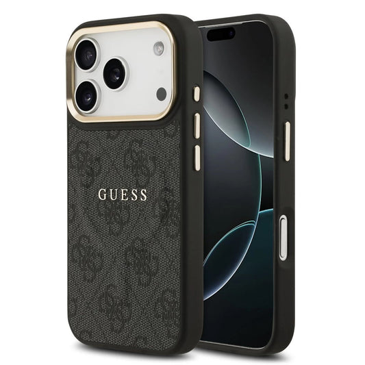 Guess PU Leather 4G Gold Frame MagSafe tok iPhone 17 Pro készülékhez fekete - iPhone 17 Pro tok a Domshop kínálatából