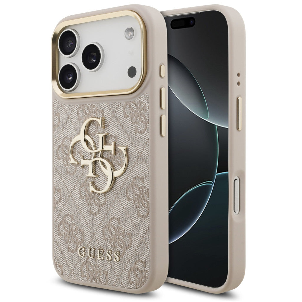 Guess PU Leather 4G Metal Logo Gold Frame Apple iPhone 17 Pro Max MagSafe hátlap tok, rózsaszín - iPhone 17 Pro Max tok a Domshop kínálatából